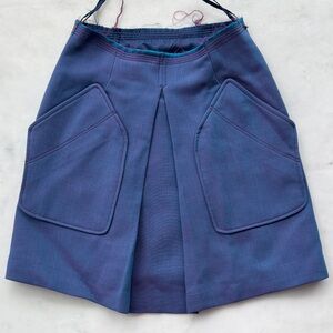 Iridescent Blue Violet Wool Mini Skirt XS Structured A-Line Pocket Skirt